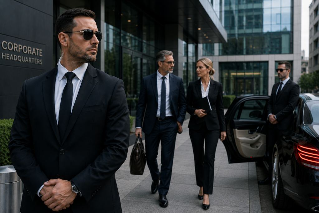 executive protection UK - close protection officer accompanying a company director to a meeting